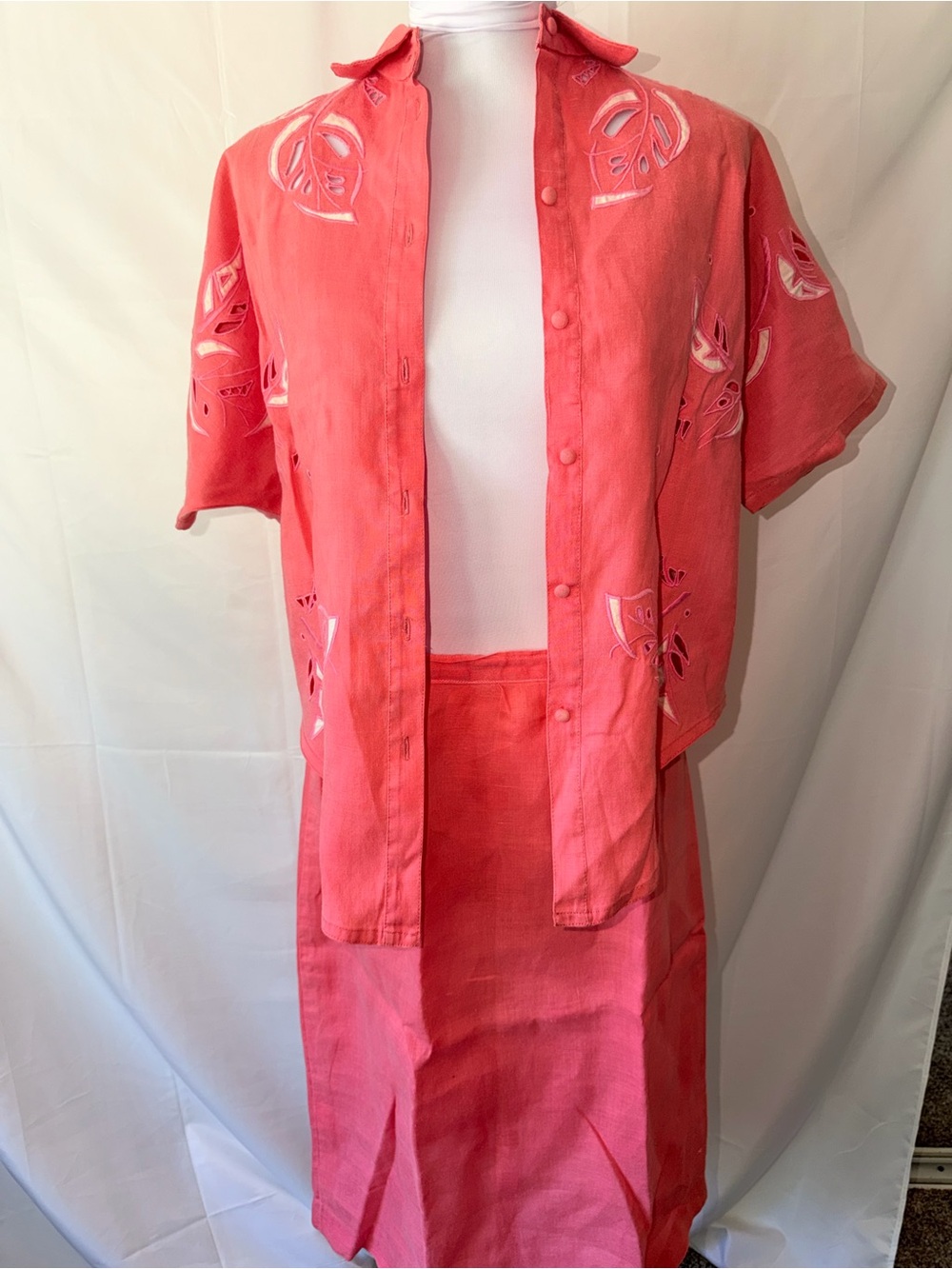 Pink 3 piece Embroidered Shirt, tank and Skirt Set
